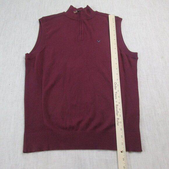 Callaway Golf‎ Sweater Vest Mens Medium Burgundy Knitted Sleeveless Quarter Zip - Picture 6 of 9